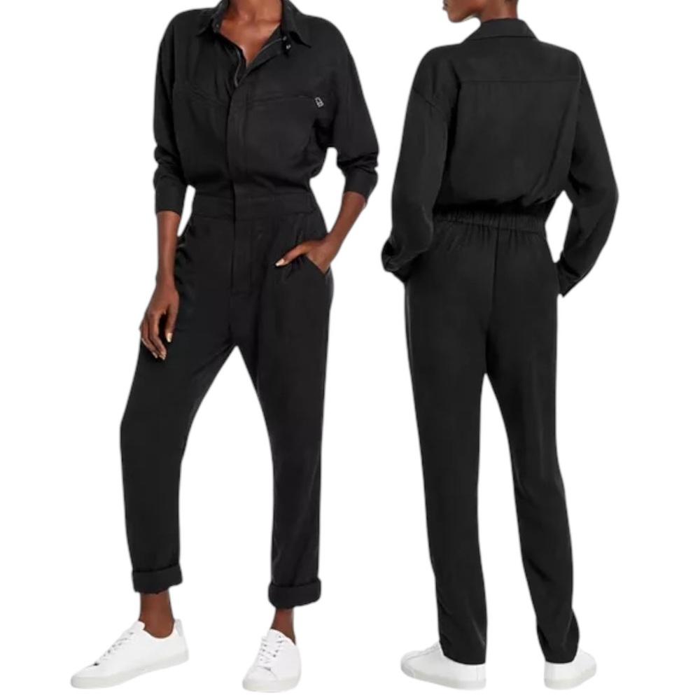 Pam & Gela Jumpsuit Women Size P (XS) Black Utility Jumpsuit Long Sleeve $325